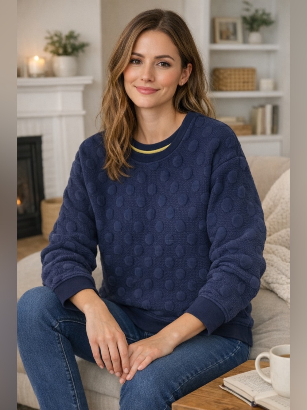 Boden Textured sweatshirt style top navy blue size US2